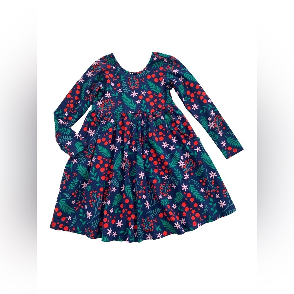 Hanna Andersson Size 130, 8 Winter Berries Long Sleeve Skater Dress with Pockets